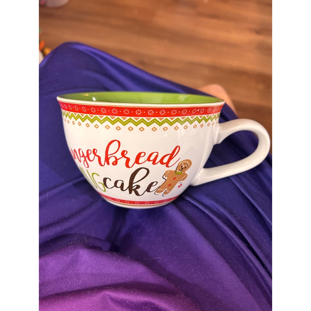 Pier 1 Imports Gingerbread Mug Cake Ceramic Cup Holiday Recipe Coffee Mug White‎